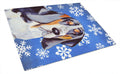 Basset Hound Winter Snowflakes Holiday Cutting Board Tempered Glass Kitchen Cutting Surface, Heat Resistant Chopping, Non-Slip Feet, Food Prep & Serving