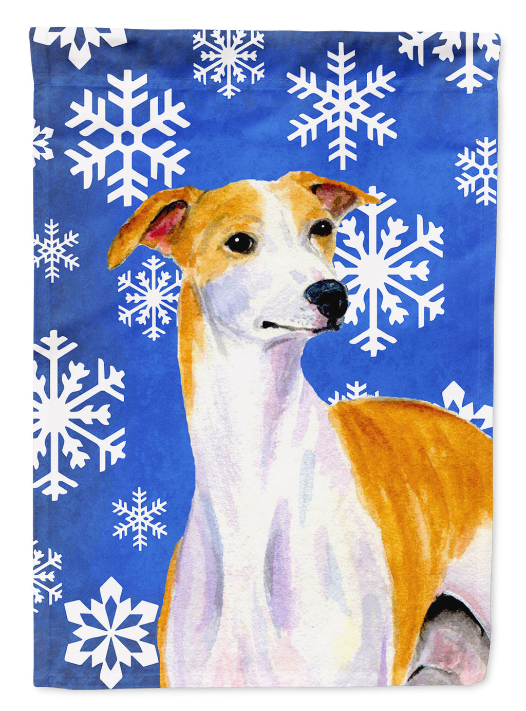 Whippet Winter Snowflakes Holiday House Flag 28x40 Porch Sleeve Pole Decorative Outside Yard Banner Artwork Wall Hanging, Polyester