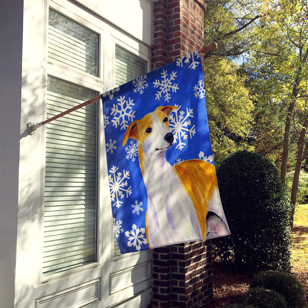 Whippet Winter Snowflakes Holiday House Flag 28x40 Porch Sleeve Pole Decorative Outside Yard Banner Artwork Wall Hanging, Polyester