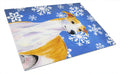 Whippet Winter Snowflakes Holiday Cutting Board Tempered Glass Kitchen Cutting Surface, Heat Resistant Chopping, Non-Slip Feet, Food Prep & Serving