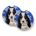 Basset Hound Winter Snowflakes Holiday Set of 2 Cup Holder Car Coasters Absorbent Round Sandstone Coasters Gifts for Men or Women, 2.5, Multicolor