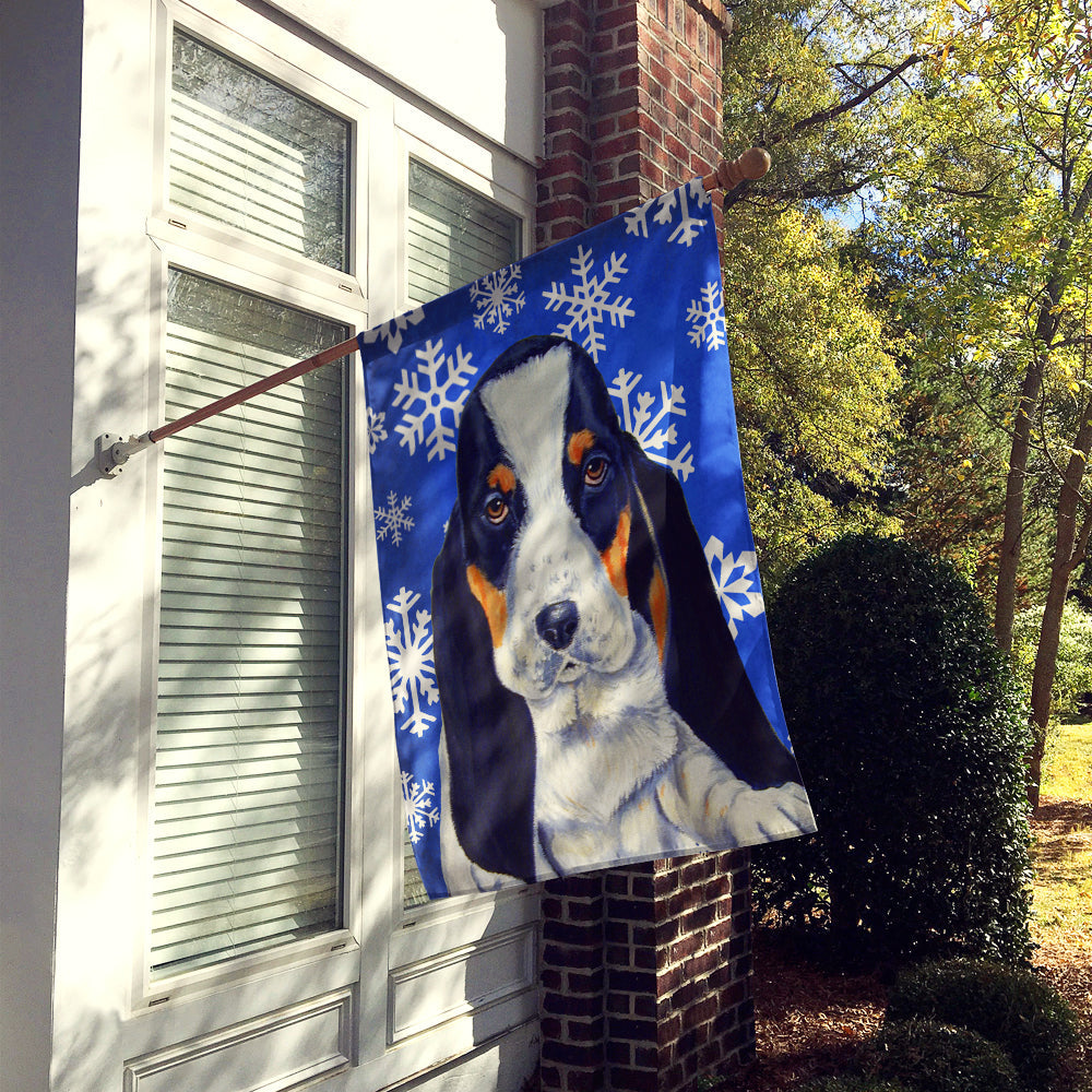 Basset Hound Winter Snowflakes Holiday House Flag 28x40 Porch Sleeve Pole Decorative Outside Yard Banner Artwork Wall Hanging, Polyester