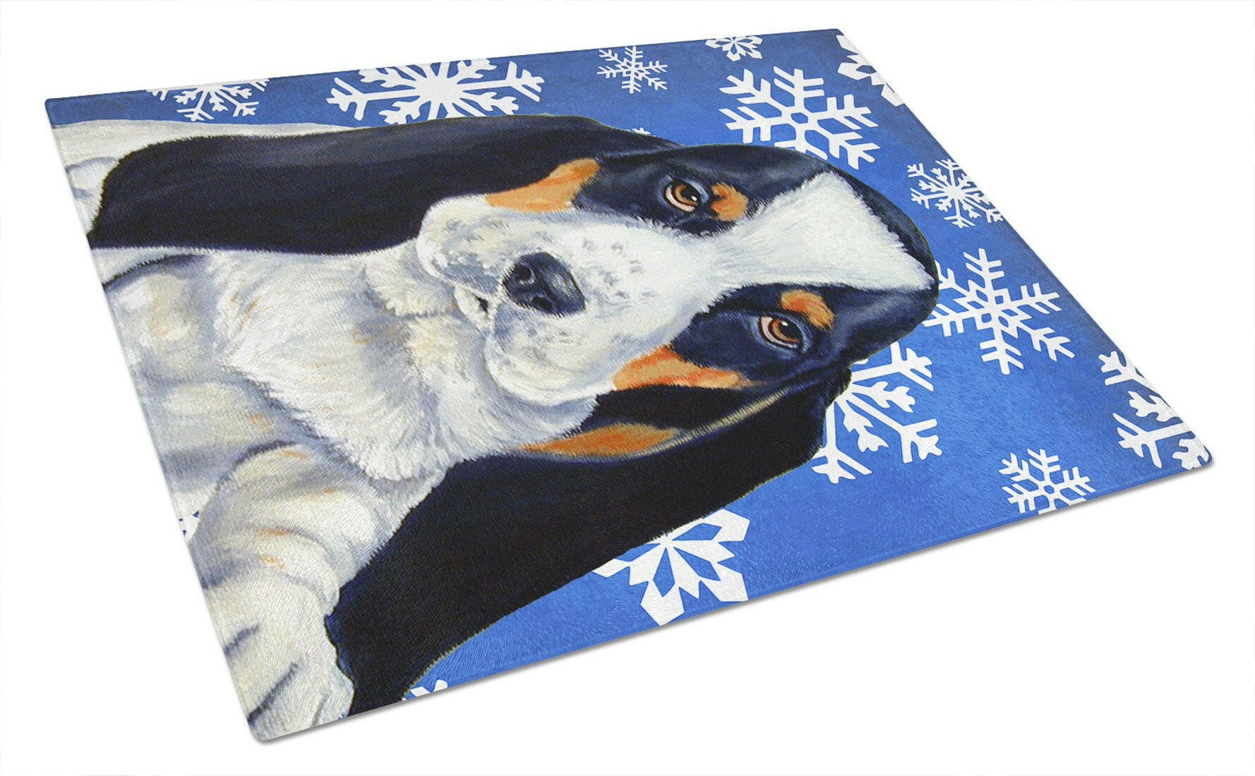 Basset Hound Winter Snowflakes Holiday Cutting Board Tempered Glass Kitchen Cutting Surface, Heat Resistant Chopping, Non-Slip Feet, Food Prep & Serving