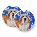 Bearded Collie Winter Snowflakes Holiday Set of 2 Cup Holder Car Coasters Absorbent Round Sandstone Coasters Gifts for Men or Women, 2.5, Multicolor