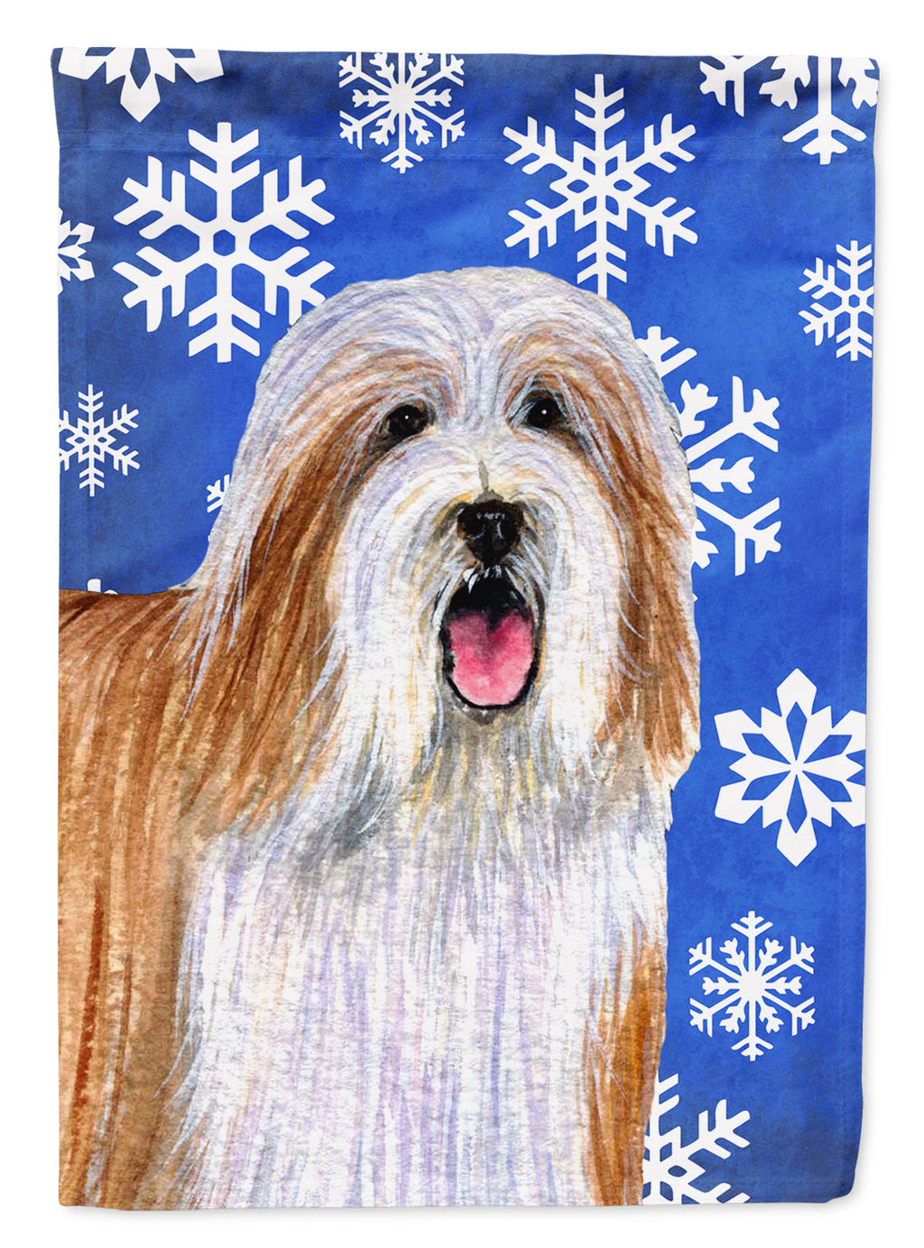 Bearded Collie Winter Snowflakes Holiday House Flag 28x40 Porch Sleeve Pole Decorative Outside Yard Banner Artwork Wall Hanging, Polyester