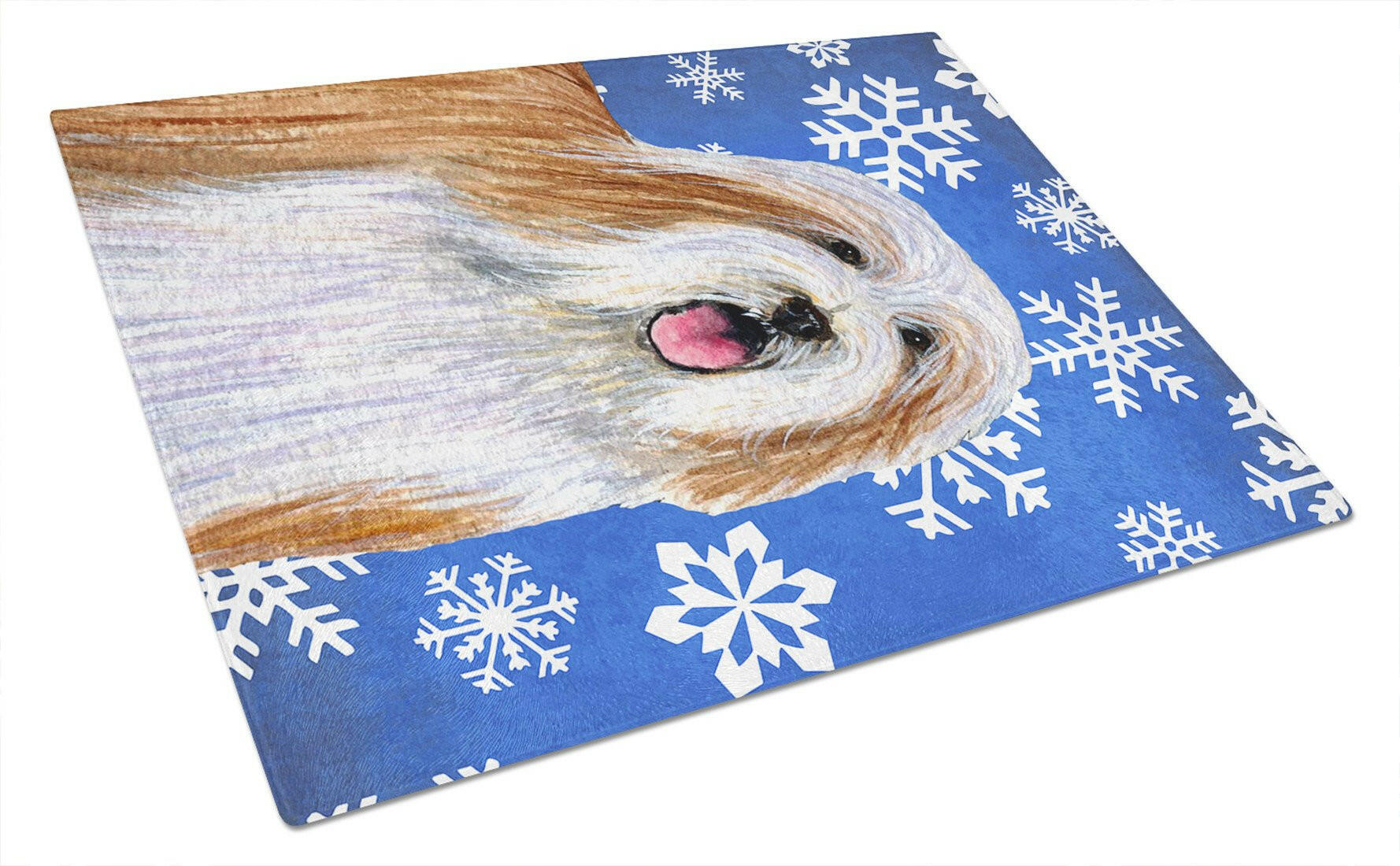Bearded Collie Winter Snowflakes Holiday Cutting Board Tempered Glass Kitchen Cutting Surface, Heat Resistant Chopping, Non-Slip Feet, Food Prep & Serving