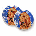 Bloodhound Winter Snowflakes Holiday Set of 2 Cup Holder Car Coasters Absorbent Round Sandstone Coasters Gifts for Men or Women, 2.5, Multicolor