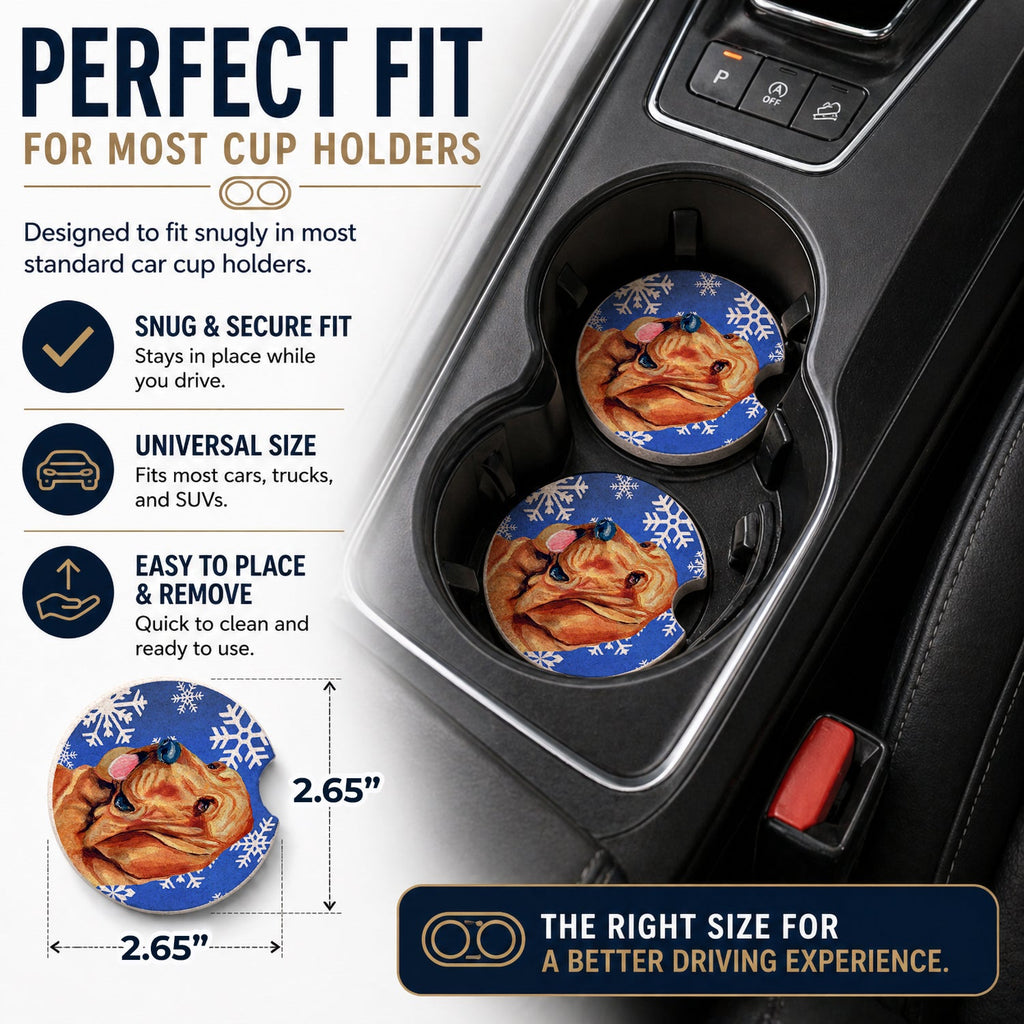 Bloodhound Winter Snowflakes Holiday Set of 2 Cup Holder Car Coasters Absorbent Round Sandstone Coasters Gifts for Men or Women, 2.5, Multicolor