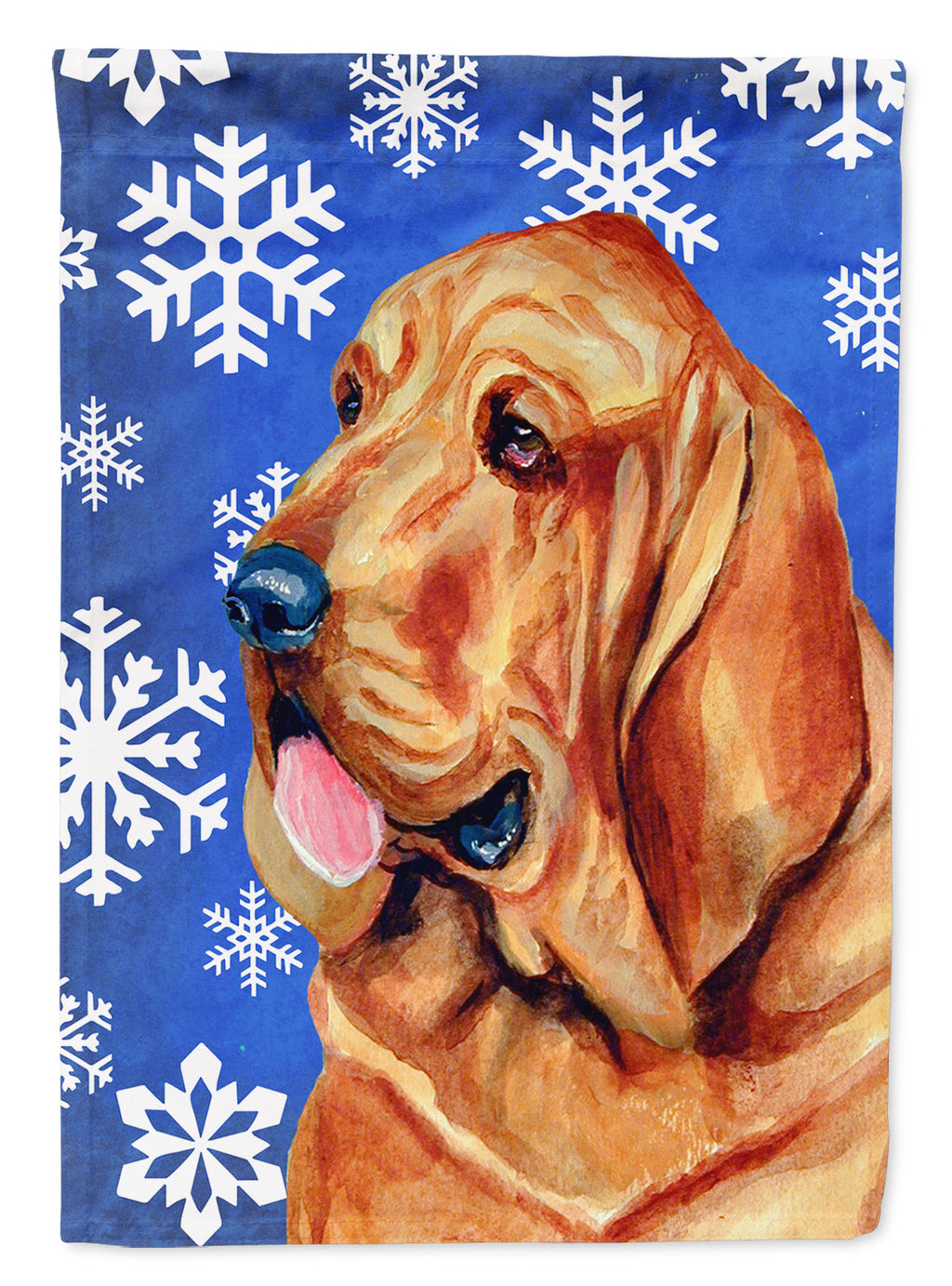 Bloodhound Winter Snowflakes Holiday House Flag 28x40 Porch Sleeve Pole Decorative Outside Yard Banner Artwork Wall Hanging, Polyester