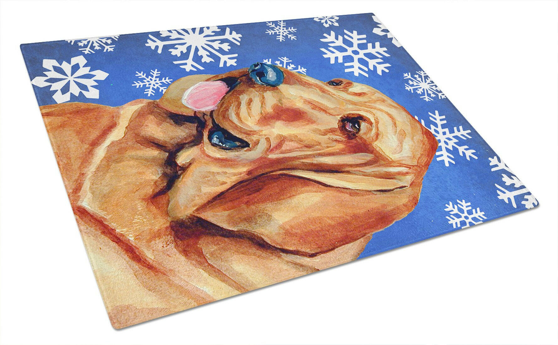 Bloodhound Winter Snowflakes Holiday Cutting Board Tempered Glass Kitchen Cutting Surface, Heat Resistant Chopping, Non-Slip Feet, Food Prep & Serving