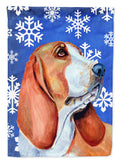Basset Hound Winter Snowflakes Holiday House Flag 28x40 Porch Sleeve Pole Decorative Outside Yard Banner Artwork Wall Hanging, Polyester