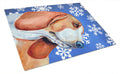 Basset Hound Winter Snowflakes Holiday Cutting Board Tempered Glass Kitchen Cutting Surface, Heat Resistant Chopping, Non-Slip Feet, Food Prep & Serving