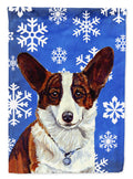 Corgi Winter Snowflakes Holiday House Flag 28x40 Porch Sleeve Pole Decorative Outside Yard Banner Artwork Wall Hanging, Polyester