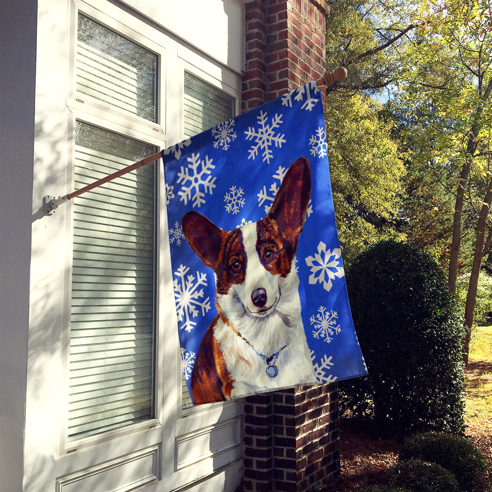 Corgi Winter Snowflakes Holiday House Flag 28x40 Porch Sleeve Pole Decorative Outside Yard Banner Artwork Wall Hanging, Polyester