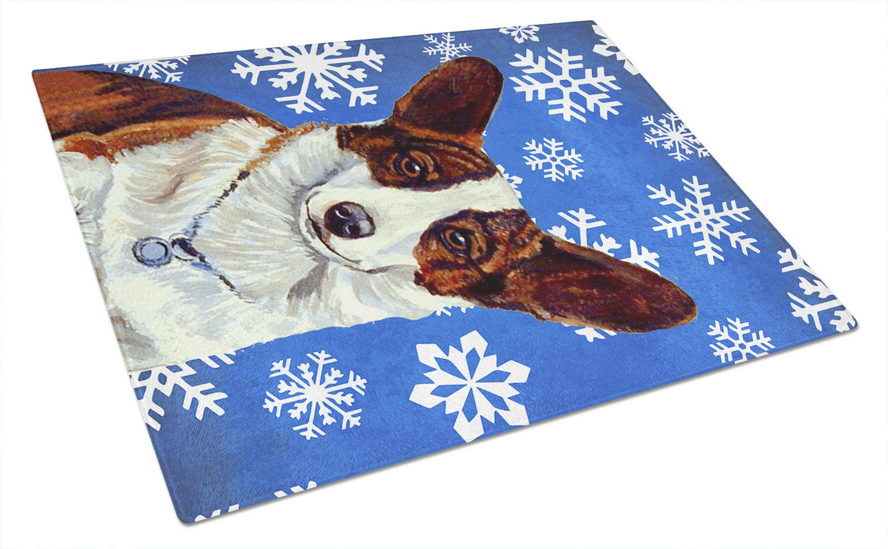 Corgi Winter Snowflakes Holiday Cutting Board Tempered Glass Kitchen Cutting Surface, Heat Resistant Chopping, Non-Slip Feet, Food Prep & Serving