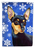 Min Pin Winter Snowflakes Holiday House Flag 28x40 Porch Sleeve Pole Decorative Outside Yard Banner Artwork Wall Hanging, Polyester
