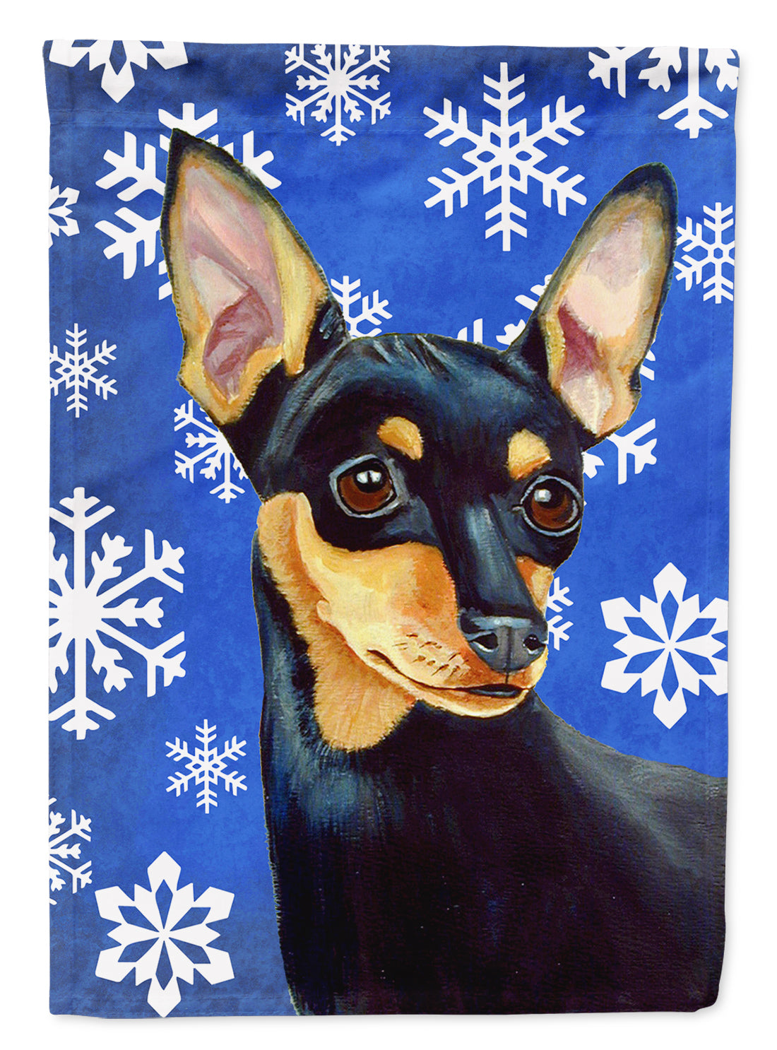 Min Pin Winter Snowflakes Holiday House Flag 28x40 Porch Sleeve Pole Decorative Outside Yard Banner Artwork Wall Hanging, Polyester