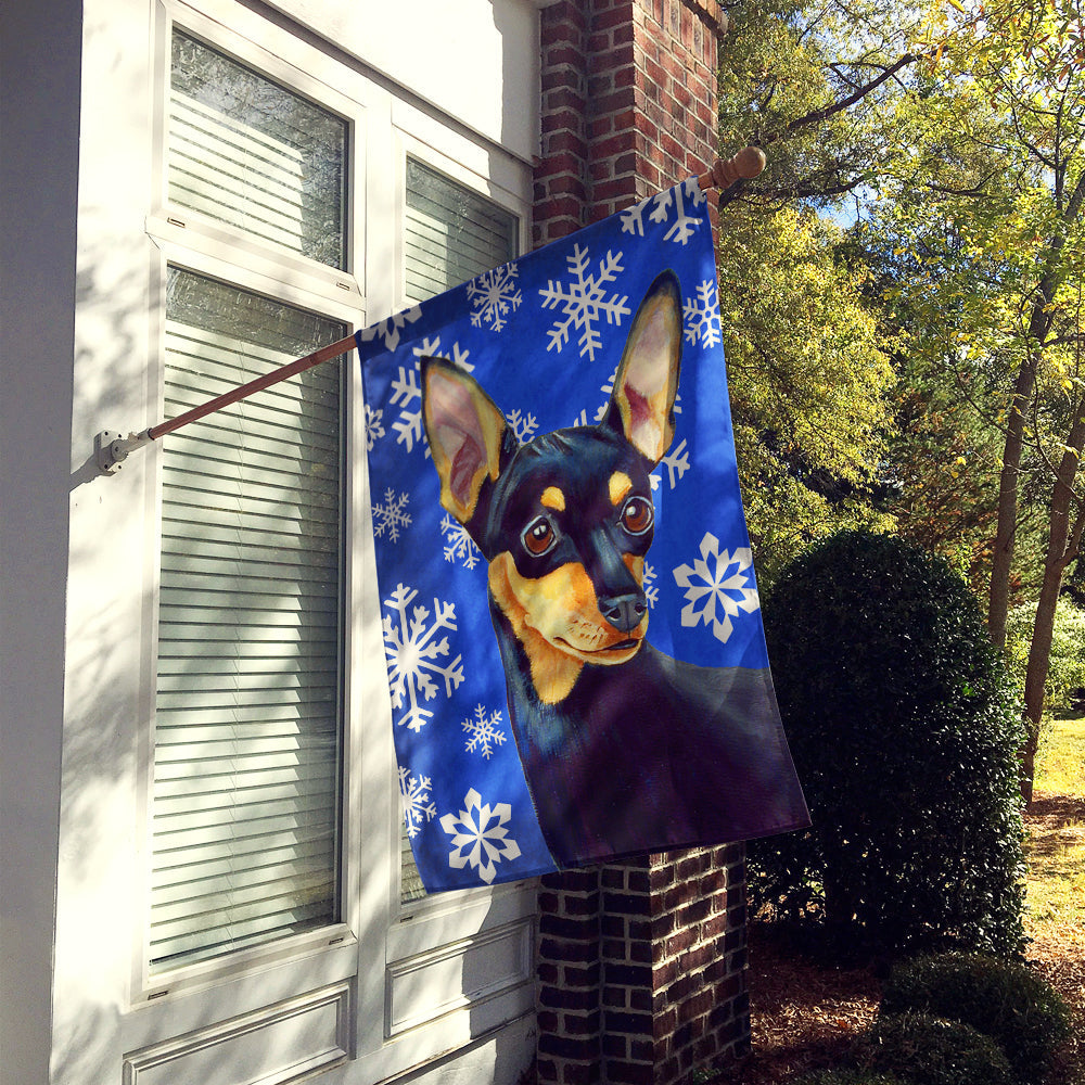 Min Pin Winter Snowflakes Holiday House Flag 28x40 Porch Sleeve Pole Decorative Outside Yard Banner Artwork Wall Hanging, Polyester