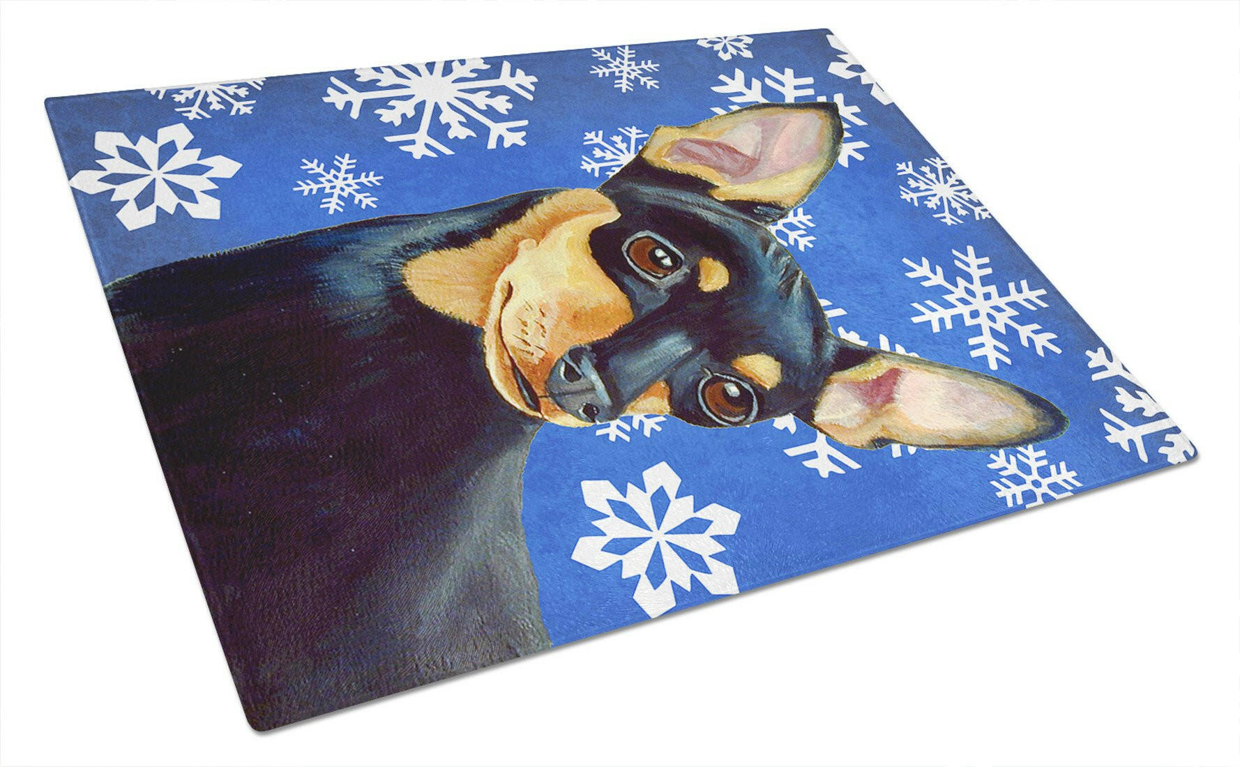 Min Pin Winter Snowflakes Holiday Cutting Board Tempered Glass Kitchen Cutting Surface, Heat Resistant Chopping, Non-Slip Feet, Food Prep & Serving