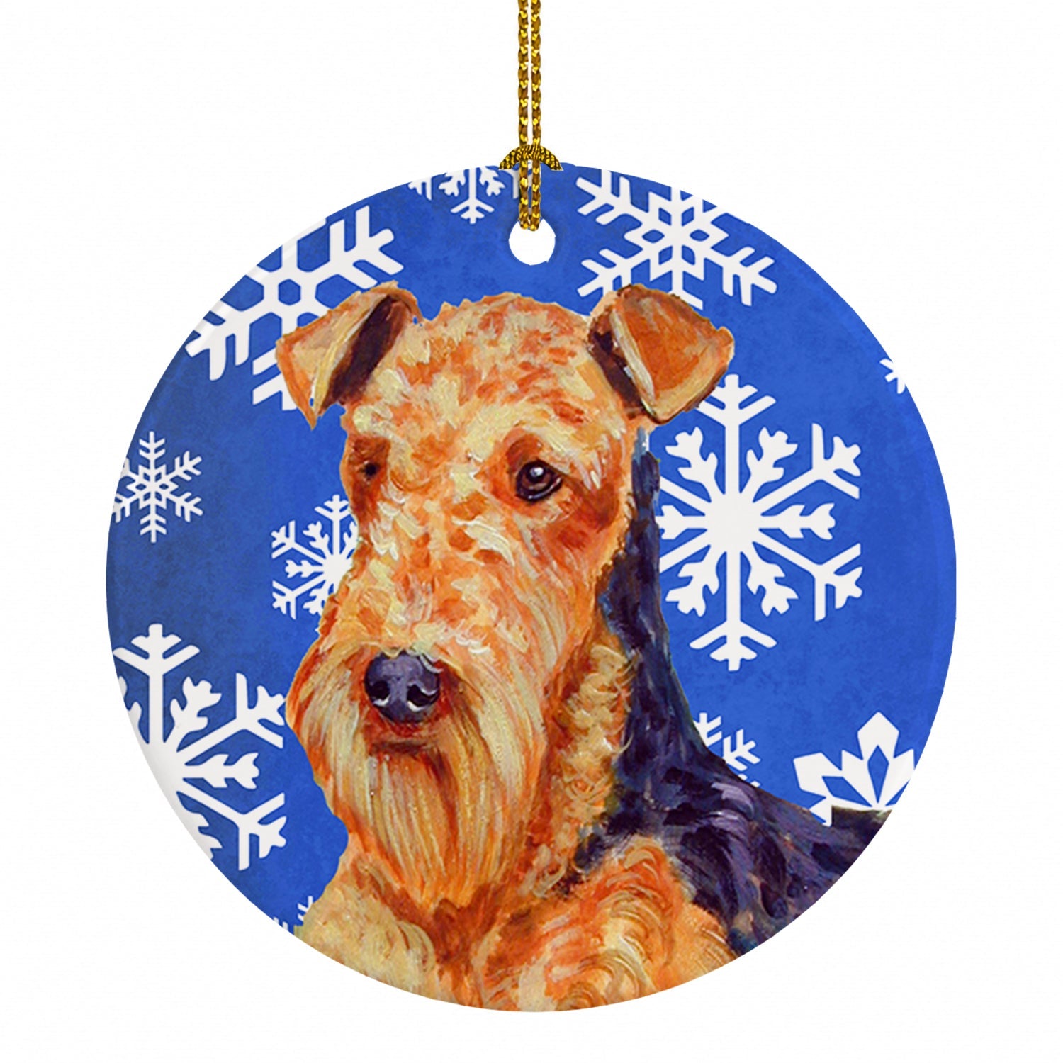 Airedale Winter Snowflakes Holiday Ceramic Ornament Christmas Tree Hanging Decorations for Home Christmas Holiday, Party, Gift, 3 in, Multicolor