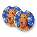 Airedale Winter Snowflakes Holiday Set of 2 Cup Holder Car Coasters Absorbent Round Sandstone Coasters Gifts for Men or Women, 2.5, Multicolor