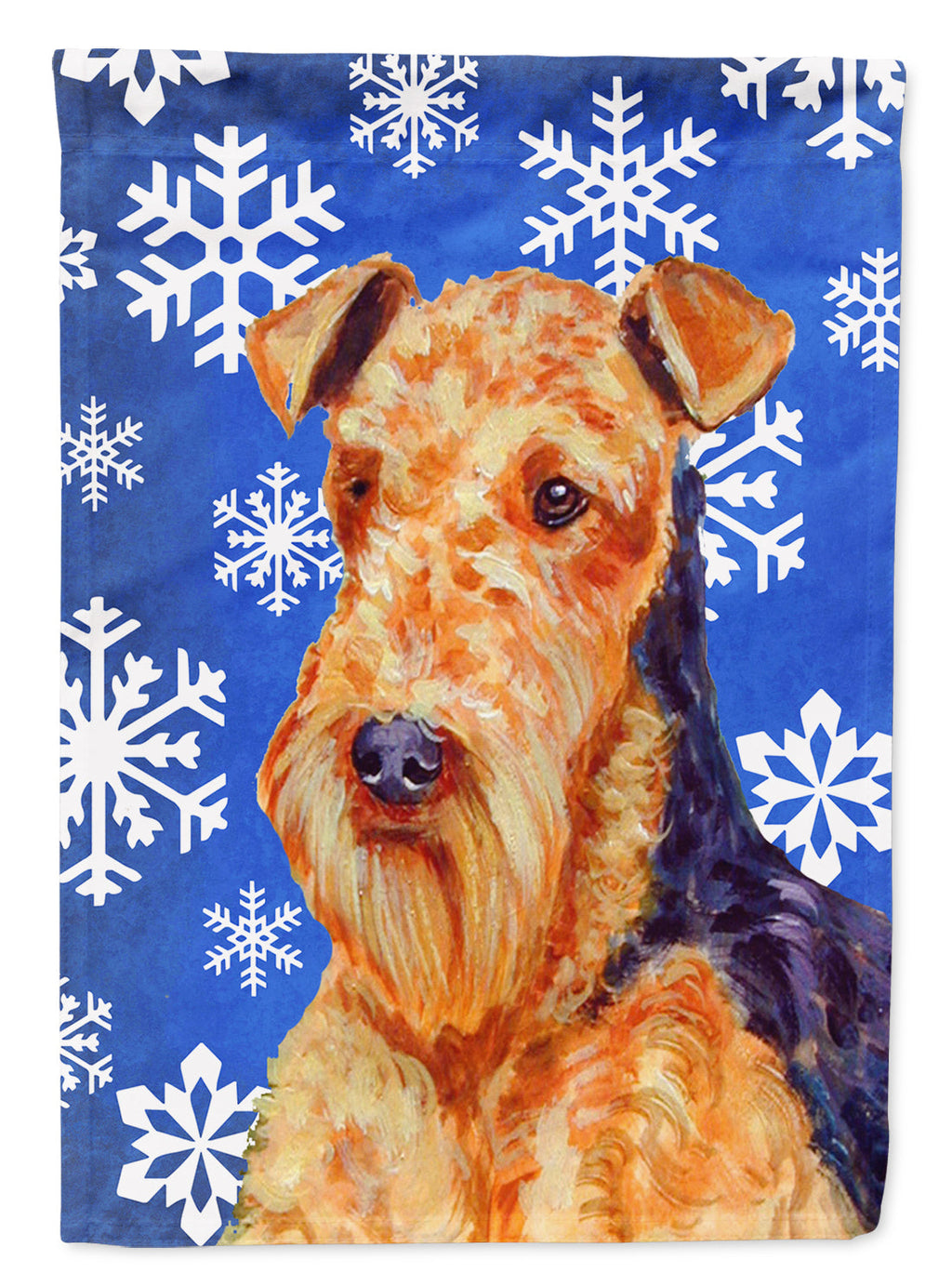 Airedale Winter Snowflakes Holiday House Flag 28x40 Porch Sleeve Pole Decorative Outside Yard Banner Artwork Wall Hanging, Polyester
