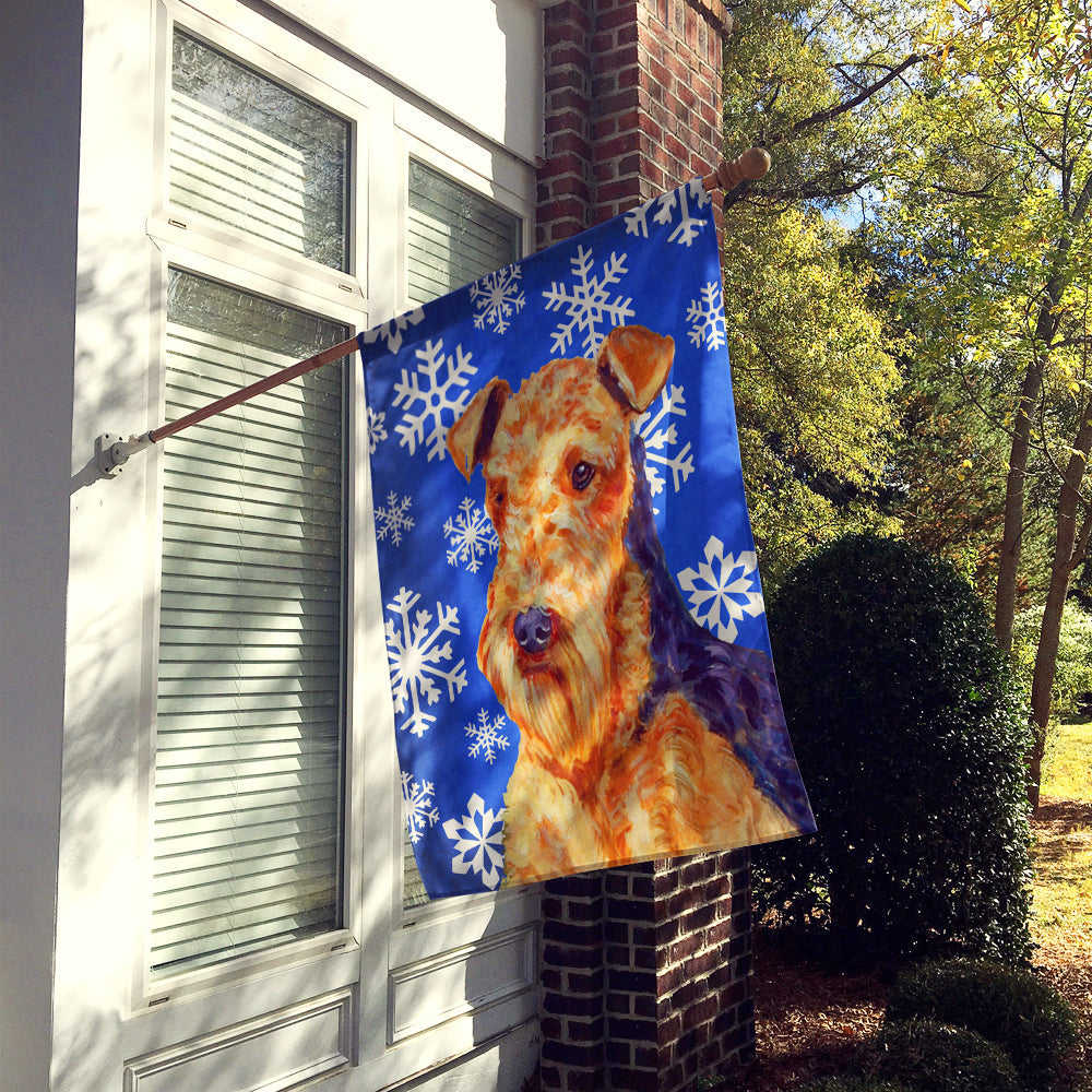 Airedale Winter Snowflakes Holiday House Flag 28x40 Porch Sleeve Pole Decorative Outside Yard Banner Artwork Wall Hanging, Polyester