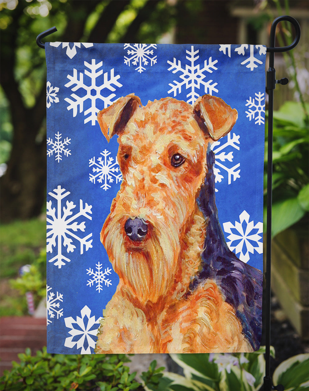 Airedale Winter Snowflakes Holiday Garden Flag Mailbox Decorative Yard Banner Outside Patio Artwork for Flower Beds, Garden Size, Multicolor