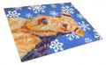 Airedale Winter Snowflakes Holiday Cutting Board Tempered Glass Kitchen Cutting Surface, Heat Resistant Chopping, Non-Slip Feet, Food Prep & Serving