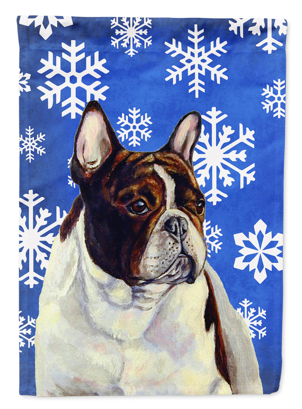 French Bulldog Winter Snowflakes Holiday House Flag 28x40 Porch Sleeve Pole Decorative Outside Yard Banner Artwork Wall Hanging, Polyester