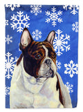 French Bulldog Winter Snowflakes Holiday House Flag 28x40 Porch Sleeve Pole Decorative Outside Yard Banner Artwork Wall Hanging, Polyester