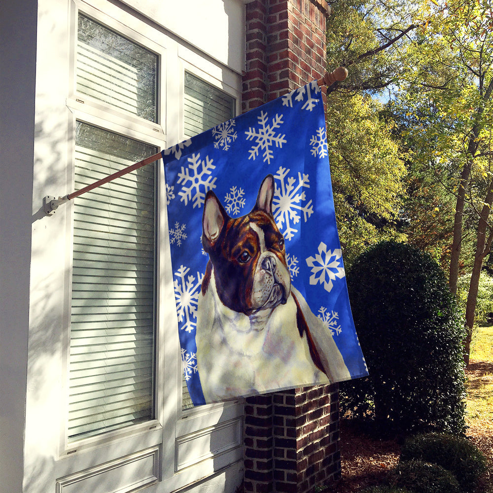 French Bulldog Winter Snowflakes Holiday House Flag 28x40 Porch Sleeve Pole Decorative Outside Yard Banner Artwork Wall Hanging, Polyester