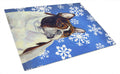 French Bulldog Winter Snowflakes Holiday Cutting Board Tempered Glass Kitchen Cutting Surface, Heat Resistant Chopping, Non-Slip Feet, Food Prep & Serving