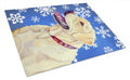 Labrador Winter Snowflakes Holiday Cutting Board Tempered Glass Kitchen Cutting Surface, Heat Resistant Chopping, Non-Slip Feet, Food Prep & Serving