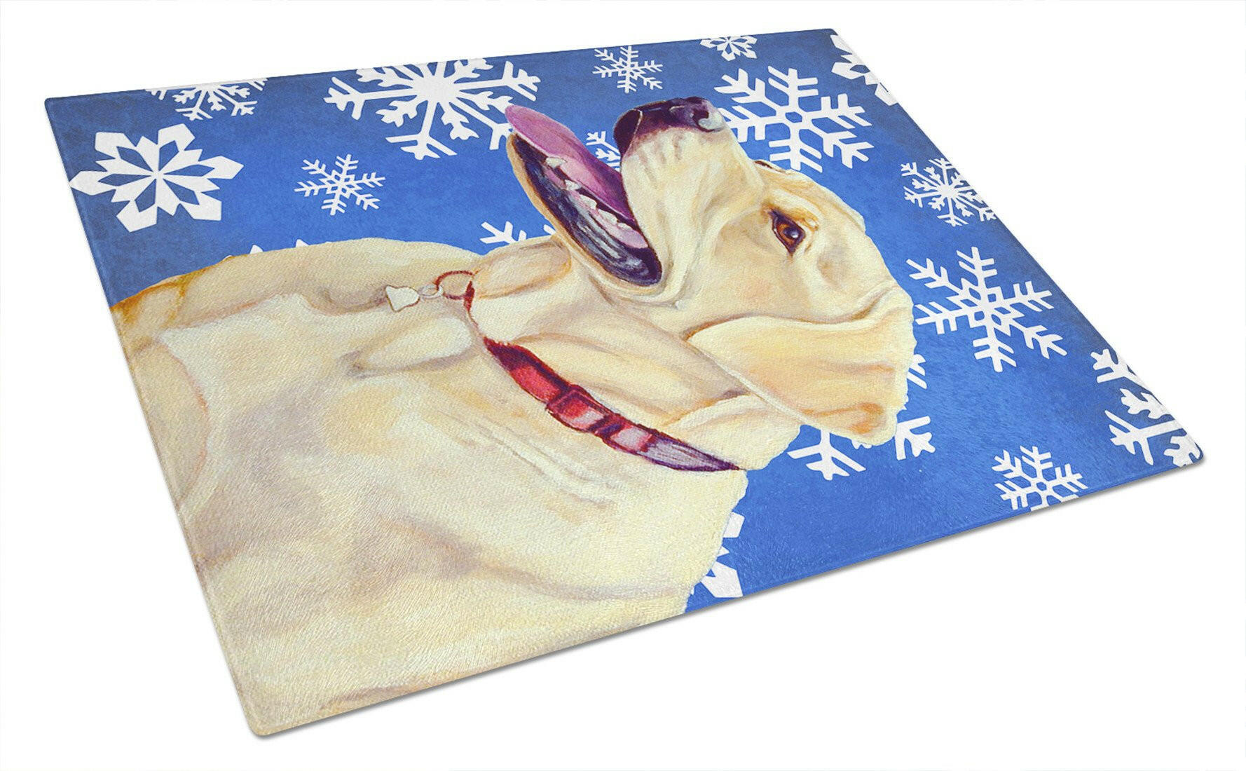 Labrador Winter Snowflakes Holiday Cutting Board Tempered Glass Kitchen Cutting Surface, Heat Resistant Chopping, Non-Slip Feet, Food Prep & Serving