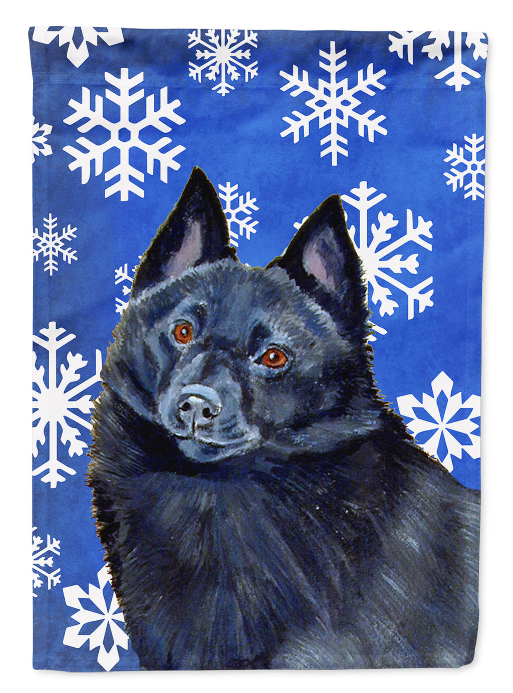 Schipperke Winter Snowflakes Holiday House Flag 28x40 Porch Sleeve Pole Decorative Outside Yard Banner Artwork Wall Hanging, Polyester
