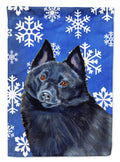 Schipperke Winter Snowflakes Holiday House Flag 28x40 Porch Sleeve Pole Decorative Outside Yard Banner Artwork Wall Hanging, Polyester