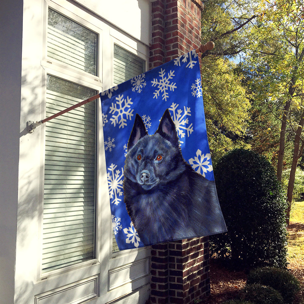 Schipperke Winter Snowflakes Holiday House Flag 28x40 Porch Sleeve Pole Decorative Outside Yard Banner Artwork Wall Hanging, Polyester