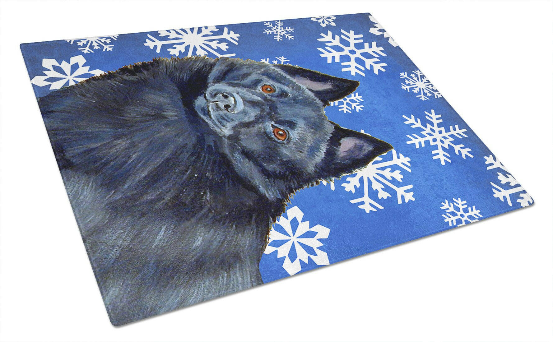 Schipperke Winter Snowflakes Holiday Cutting Board Tempered Glass Kitchen Cutting Surface, Heat Resistant Chopping, Non-Slip Feet, Food Prep & Serving