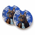 French Bulldog Winter Snowflakes Holiday Set of 2 Cup Holder Car Coasters Absorbent Round Sandstone Coasters Gifts for Men or Women, 2.5, Multicolor