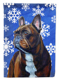 French Bulldog Winter Snowflakes Holiday House Flag 28x40 Porch Sleeve Pole Decorative Outside Yard Banner Artwork Wall Hanging, Polyester