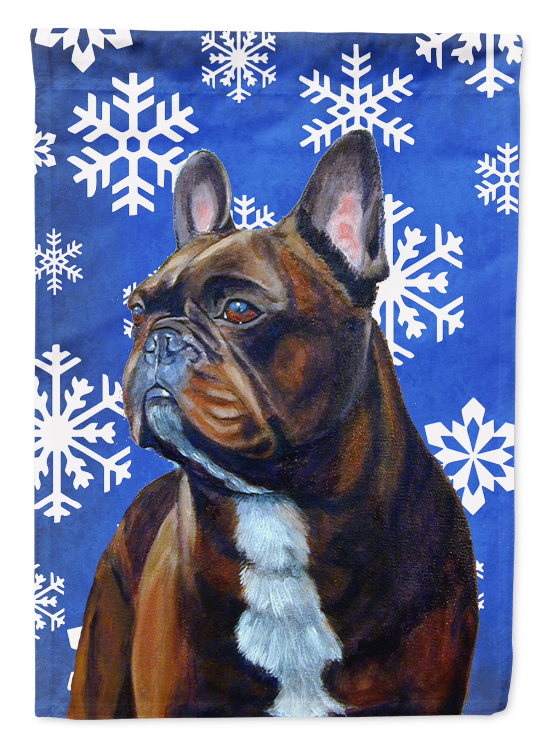 French Bulldog Winter Snowflakes Holiday House Flag 28x40 Porch Sleeve Pole Decorative Outside Yard Banner Artwork Wall Hanging, Polyester