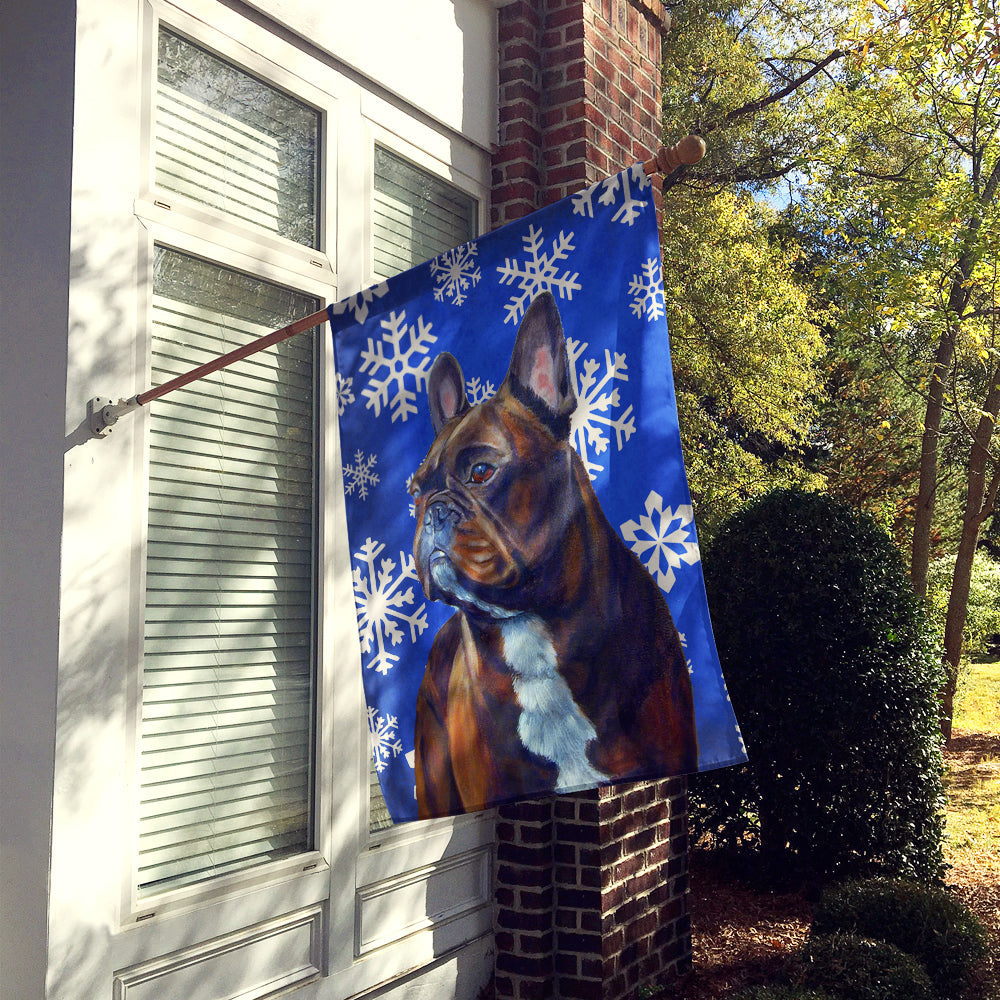 French Bulldog Winter Snowflakes Holiday House Flag 28x40 Porch Sleeve Pole Decorative Outside Yard Banner Artwork Wall Hanging, Polyester