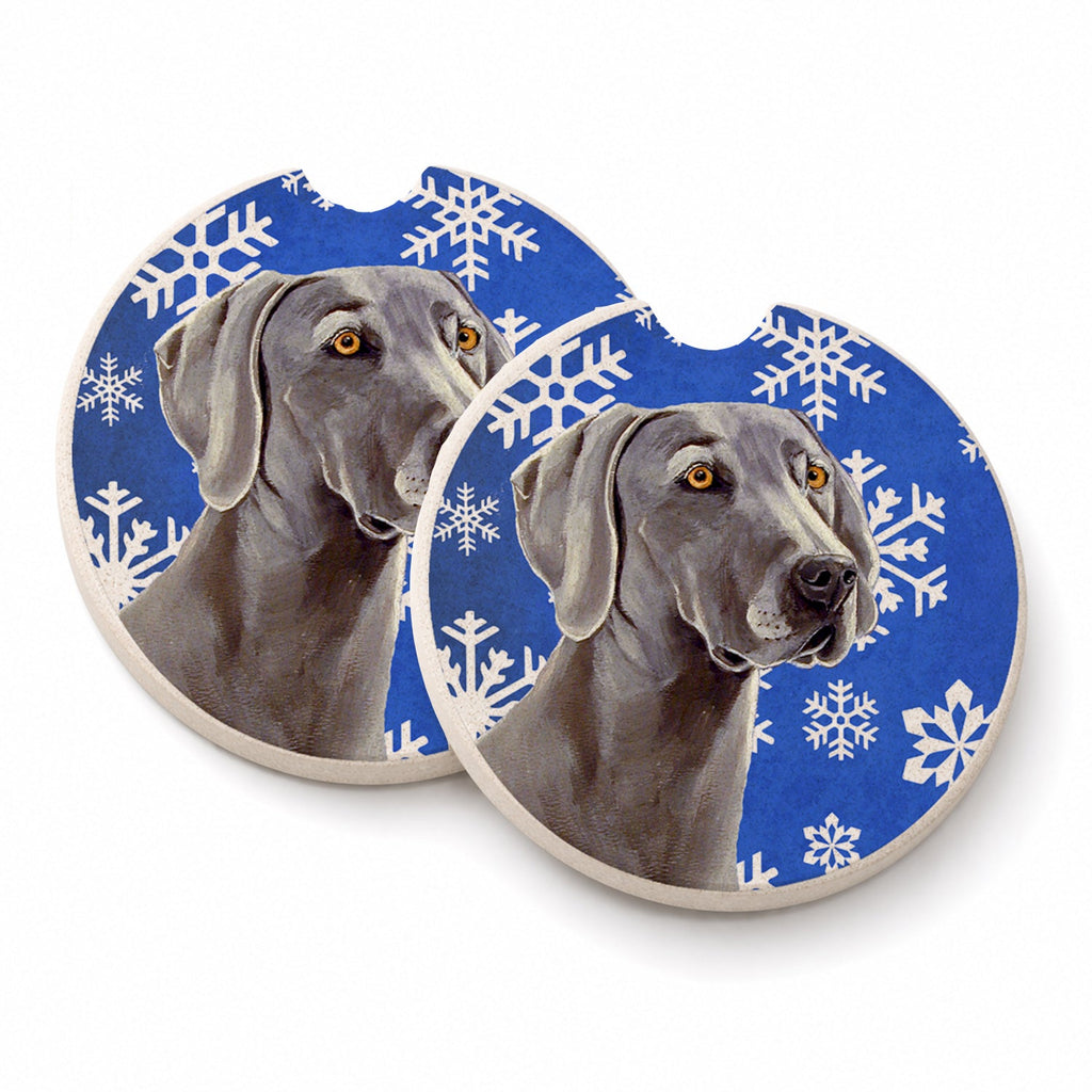 Weimaraner Winter Snowflakes Holiday Set of 2 Cup Holder Car Coasters Absorbent Round Sandstone Coasters Gifts for Men or Women, 2.5, Multicolor