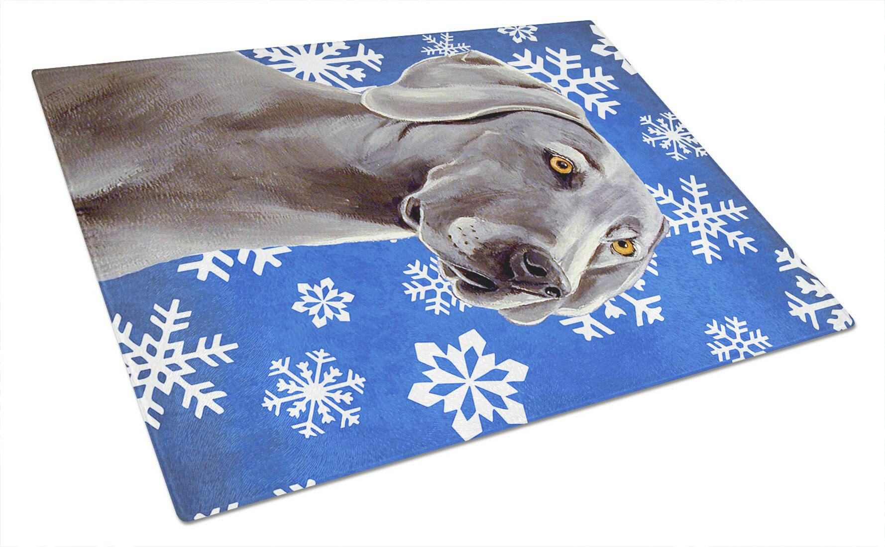 Weimaraner Winter Snowflakes Holiday Cutting Board Tempered Glass Kitchen Cutting Surface, Heat Resistant Chopping, Non-Slip Feet, Food Prep & Serving