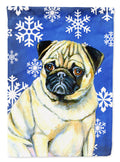 Pug Winter Snowflakes Holiday House Flag 28x40 Porch Sleeve Pole Decorative Outside Yard Banner Artwork Wall Hanging, Polyester