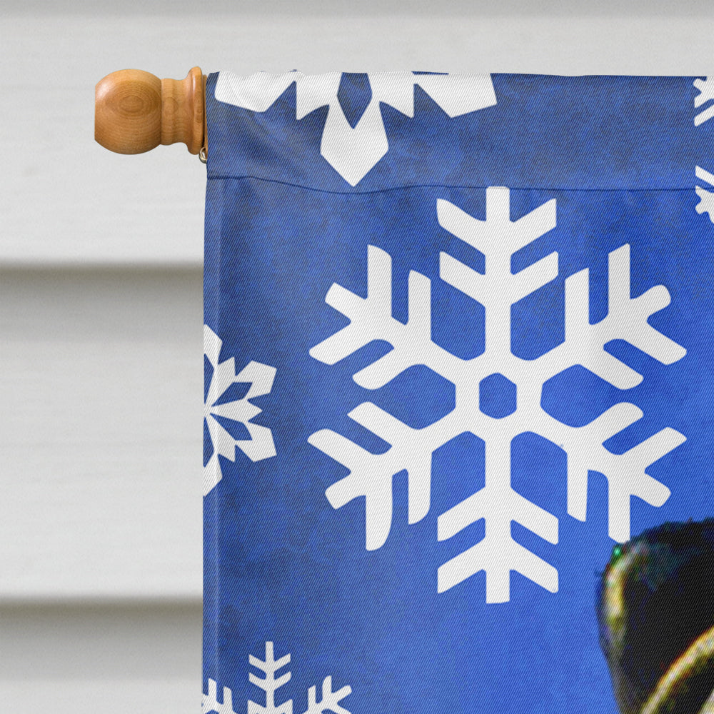 Pug Winter Snowflakes Holiday House Flag 28x40 Porch Sleeve Pole Decorative Outside Yard Banner Artwork Wall Hanging, Polyester