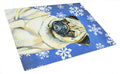 Pug Winter Snowflakes Holiday Cutting Board Tempered Glass Kitchen Cutting Surface, Heat Resistant Chopping, Non-Slip Feet, Food Prep & Serving