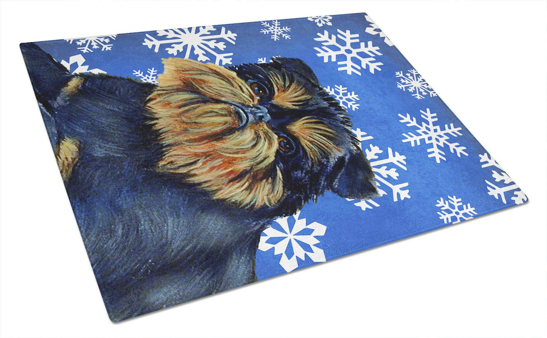 Brussels Griffon Winter Snowflakes Holiday Cutting Board Tempered Glass Kitchen Cutting Surface, Heat Resistant Chopping, Non-Slip Feet, Food Prep & Serving