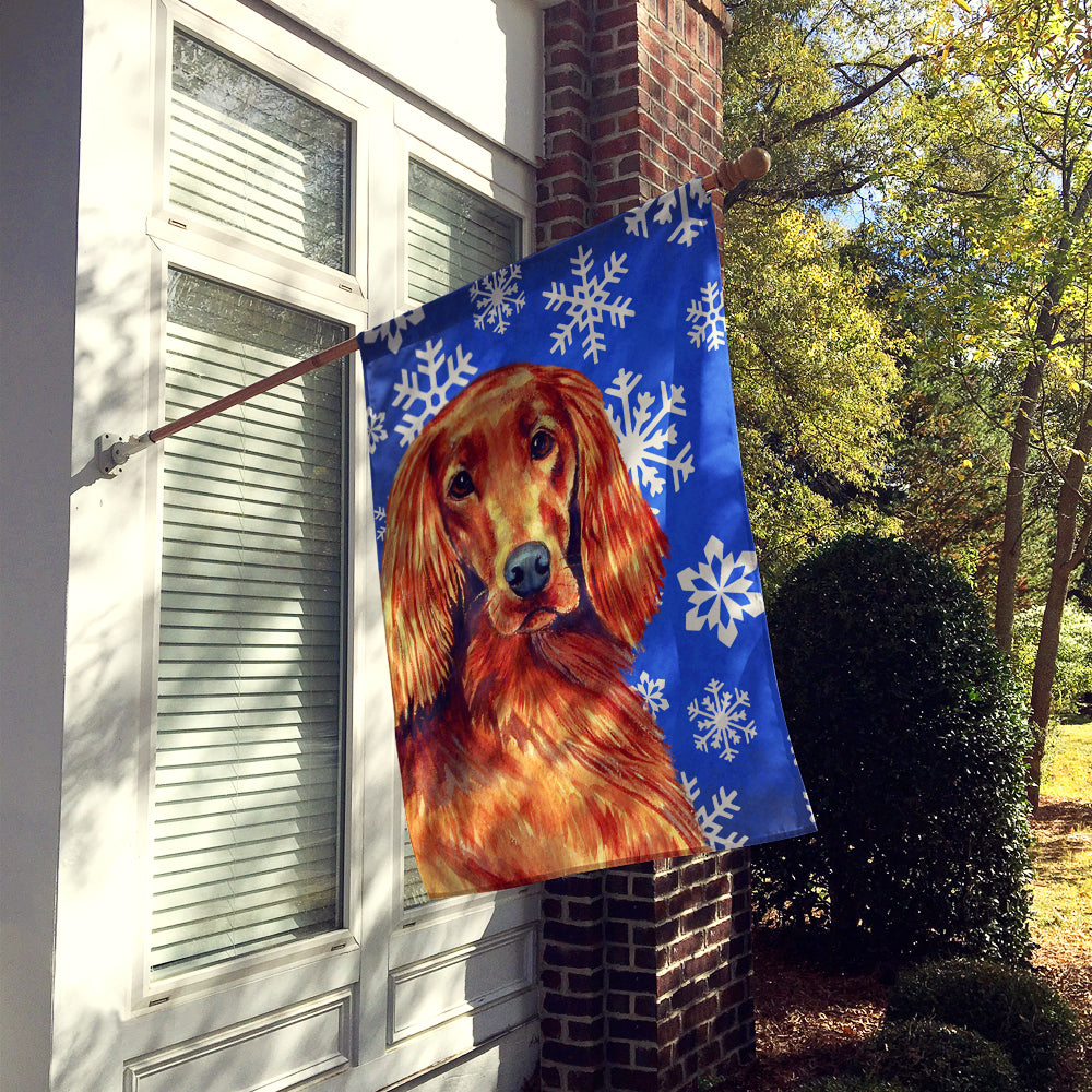 Irish Setter Winter Snowflakes Holiday House Flag 28x40 Porch Sleeve Pole Decorative Outside Yard Banner Artwork Wall Hanging, Polyester